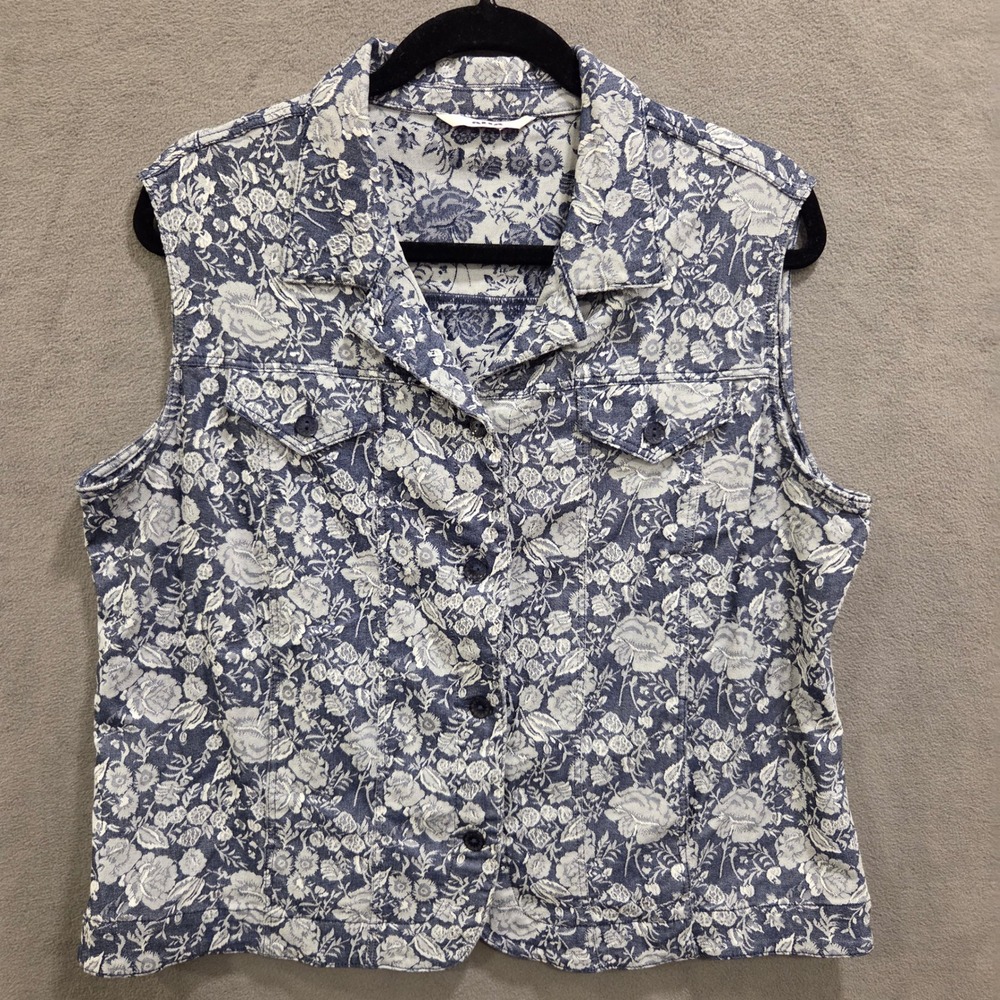 Alia Floral Button Up Vest Women Size Large Y2K Cottagecore Shabby Chic Casual